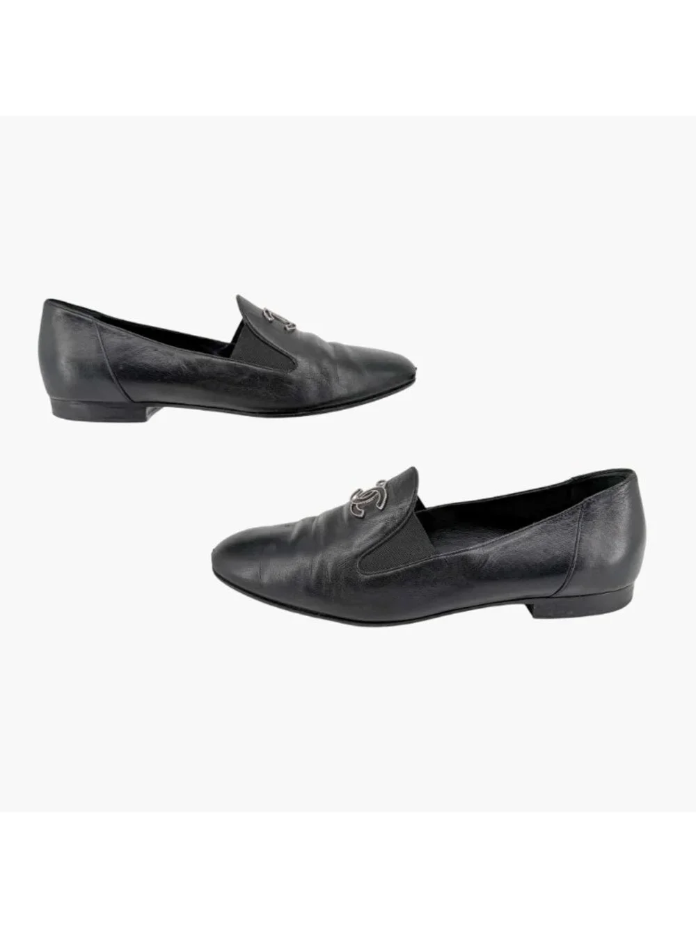 Chanel CC Loafers Black Leather Size 39 US 8-8.5 Women’s Flats Logo